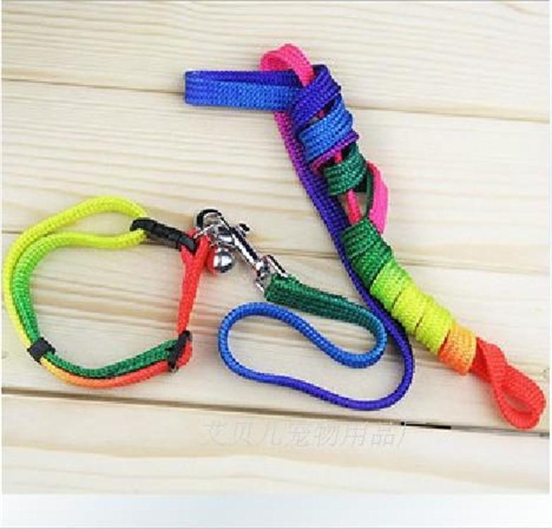Pet leash, colorful and dazzling collar, bell dog leash, cat leash, seven-color dog chain, universal neck collar for both cats and dogs