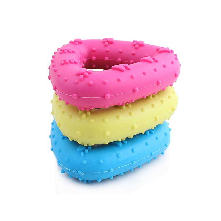 Wholesale colorful dog footprint pet TPR rubber triangle ring eco-friendly and bite-resistant pet toys 7.5CM Specification image