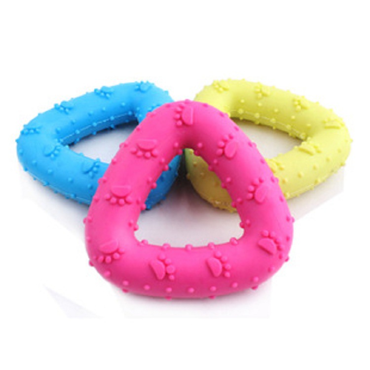 Wholesale colorful dog footprint pet TPR rubber triangle ring eco-friendly and bite-resistant pet toys 7.5CM details Picture