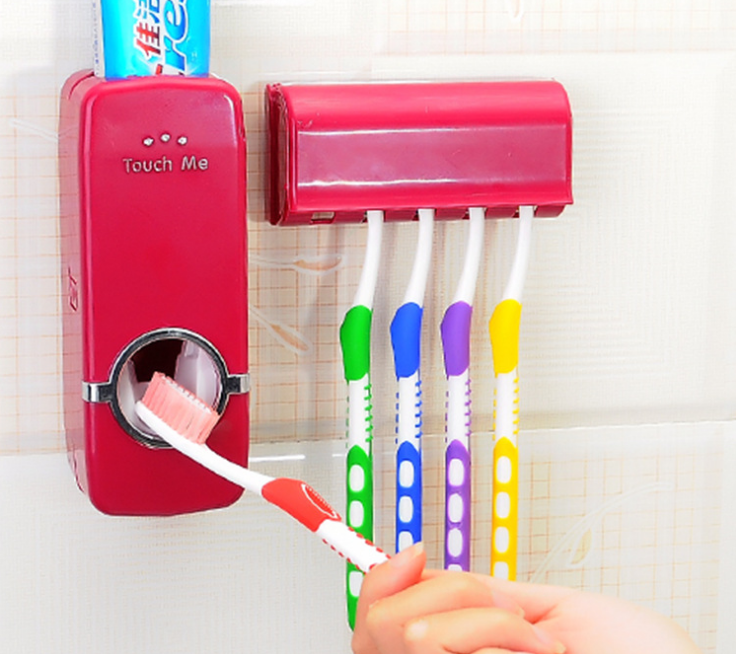 Automatic toothpaste dispenser set with dust-proof toothbrush holder, toothpaste dispenser and washbasin cover in one Application Scenario