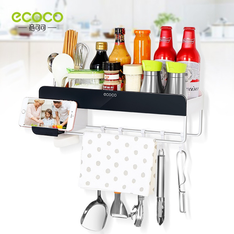 Storage Shelf Multi-Functional Black And White Kitchen Nail Free Traceless Simple Multi-Purpose Storage Shelf Waterproof