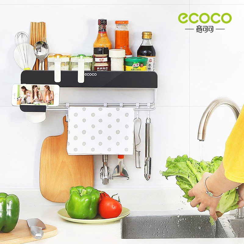 Storage Shelf Multi-Functional Black And White Kitchen Nail Free Traceless Simple Multi-Purpose Storage Shelf Waterproof details Picture