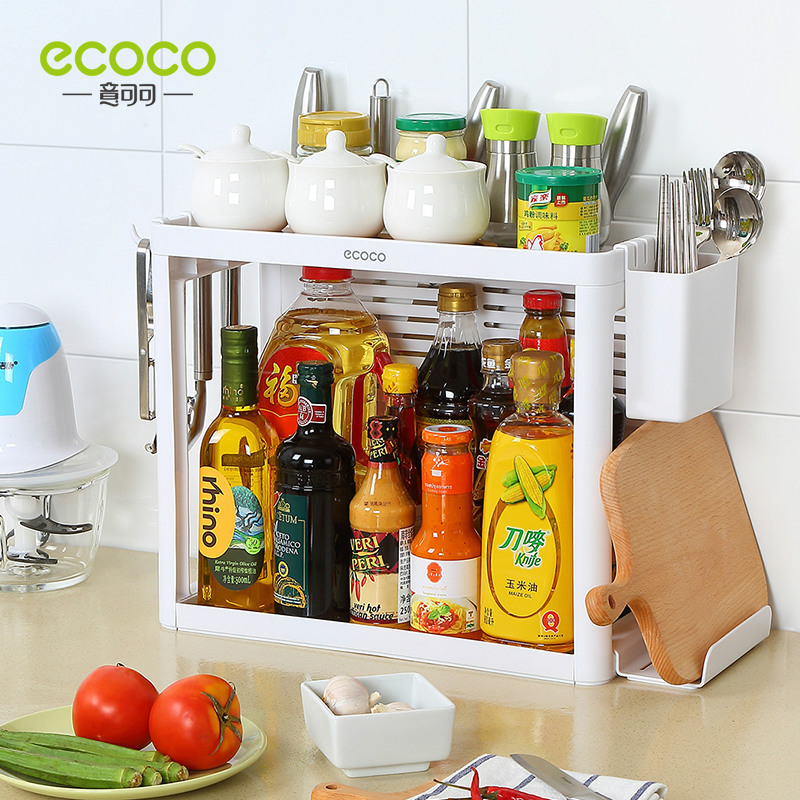 [Full Set] Desktop Kitchen Shelf Simple Plastic Multi-Functional Large-Capacity Storage And Finishing Shelf