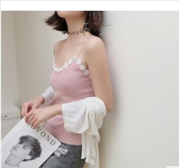 New women's dress all matching slim bottom shirt woman flower edge knitted halter small vest woman