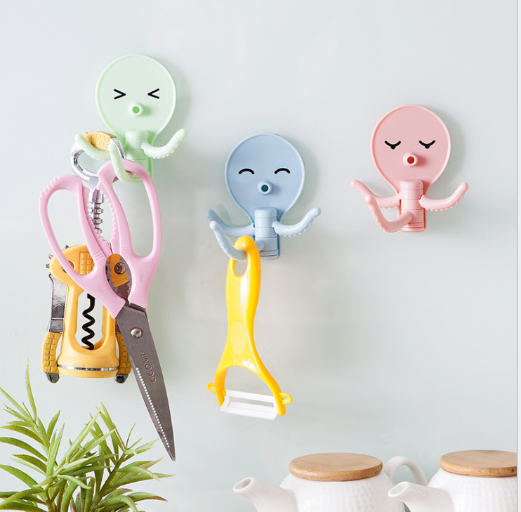 Creative and cute octopus hook, strong adhesive, seamless, nail-free wall-mounted load-bearing wall hook