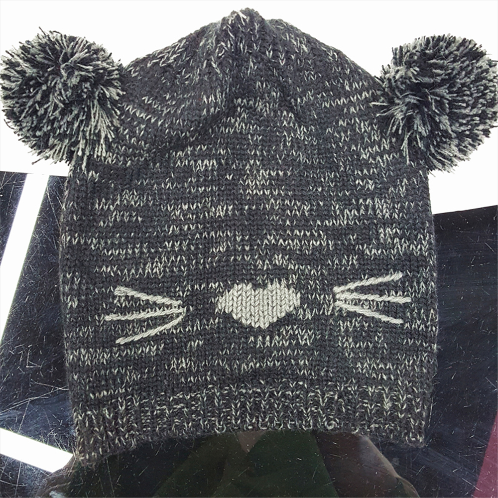 2018 new knitted hat lovely autumn winter windproof warm cartoon black cat wool hat foreign trade style thumbnail