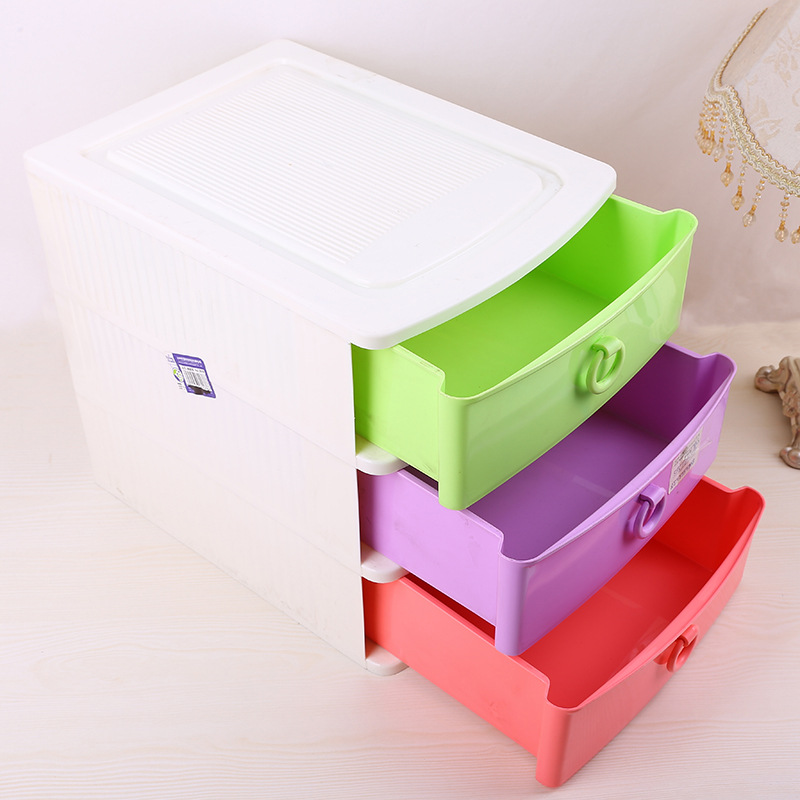 彩色三层抽屉式收纳柜 pp储物柜 整理柜 桌面收纳抽屉柜 厂家直产品图