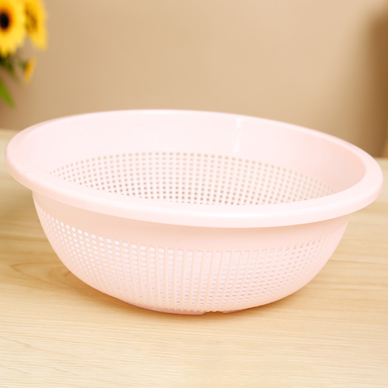 蓝绿粉洗菜篮子 沥水篮塑料洗菜盆家用厨房清洗果蔬加厚三件套细节图