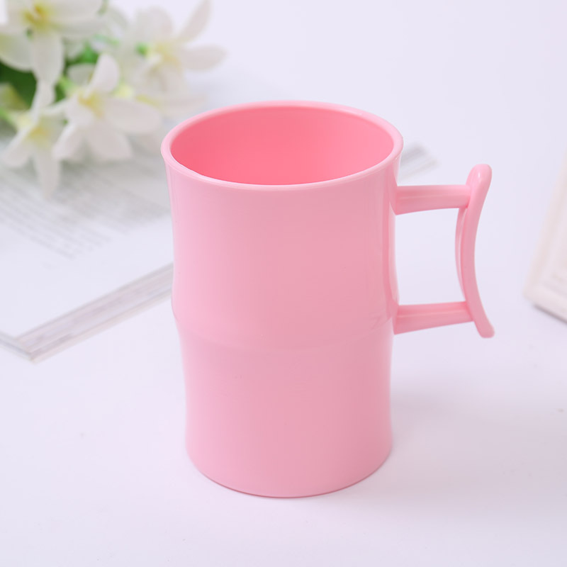 素色环保清新粉色刷牙杯 塑料牙杯加厚圆形带柄漱口杯水杯 批发