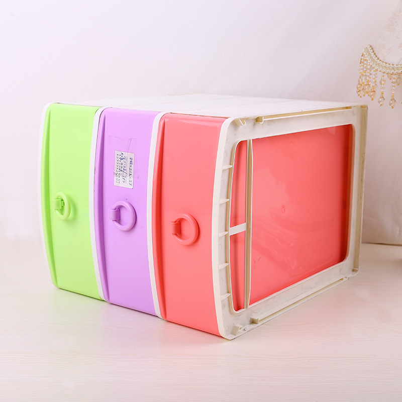 彩色三层抽屉式收纳柜 pp储物柜 整理柜 桌面收纳抽屉柜 厂家直细节图