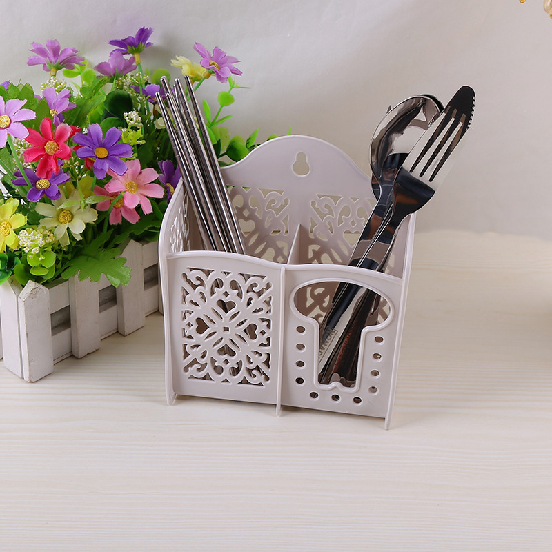 两格镂空沥水筷子筒 pp环保刀叉盒 厨房餐具防霉收纳盒 筷笼产品图