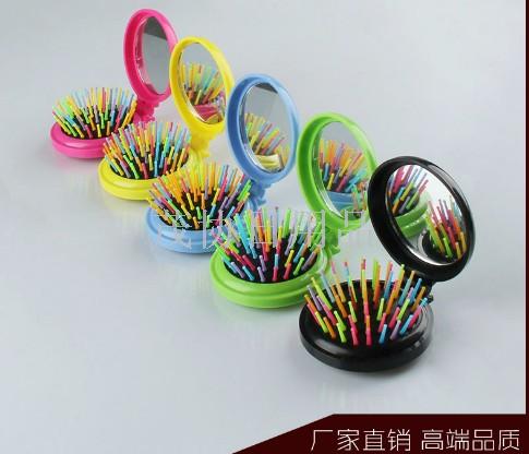 New rainbow comb round portable hair comb with mirror folding hair tools manufacturers direct