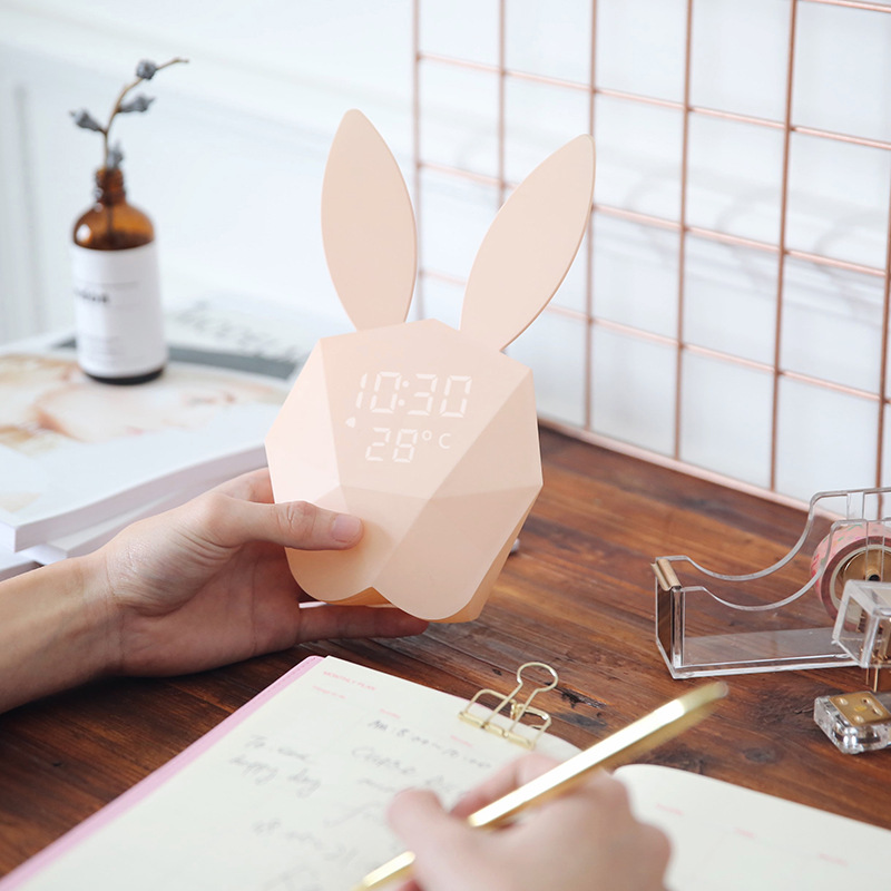 Microphone bunny music voice controlled night light alarm clock snooze lazy man clock student bedside bedroom clock LED rechargeable clock