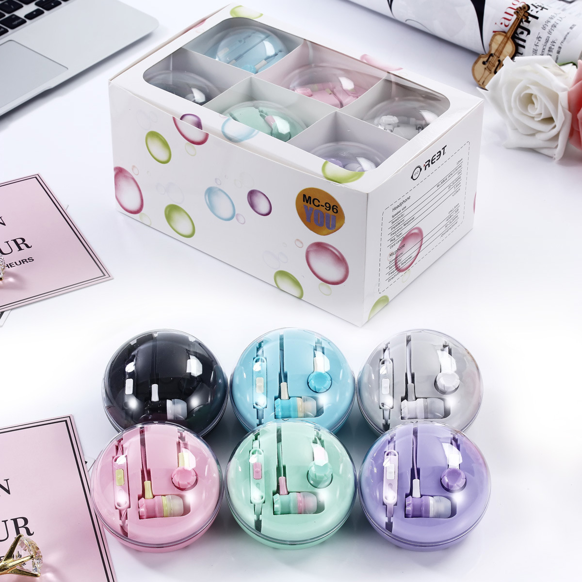 JHL-RE071 In-ear headphones, line control, universal mobile phone, noodle line, acrylic storage box, creative gift