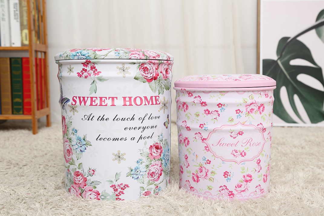 畅豪收纳凳欧式收纳铁塔收纳桶英文家居餐厅客厅多功能铁桶凳细节图