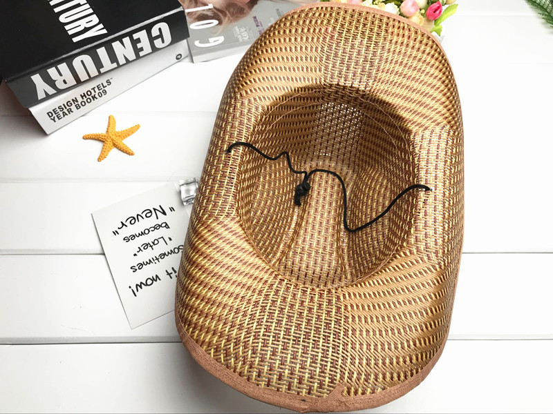 Summer wide-brimmed hats, western cowboy hats, straw woven bamboo mat sun hats, men's and women's rolled-up letter fishing hats wholesale Application Scenario