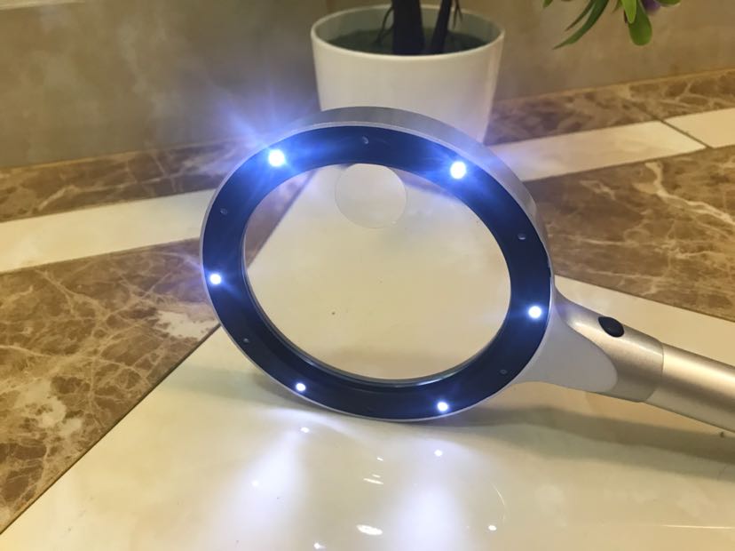 8LED light Metal frame glass lens 5x handheld reading magnifier