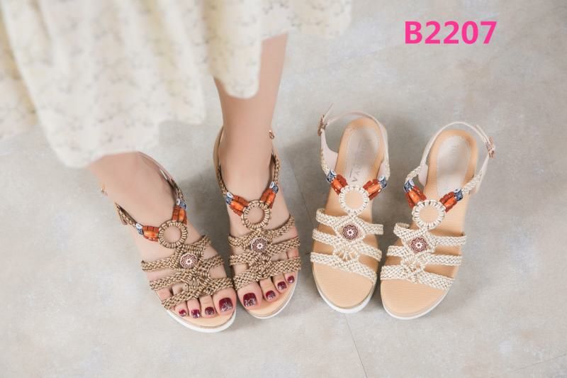 2018夏women sandals悠尔雅串珠编织波西米凉鞋