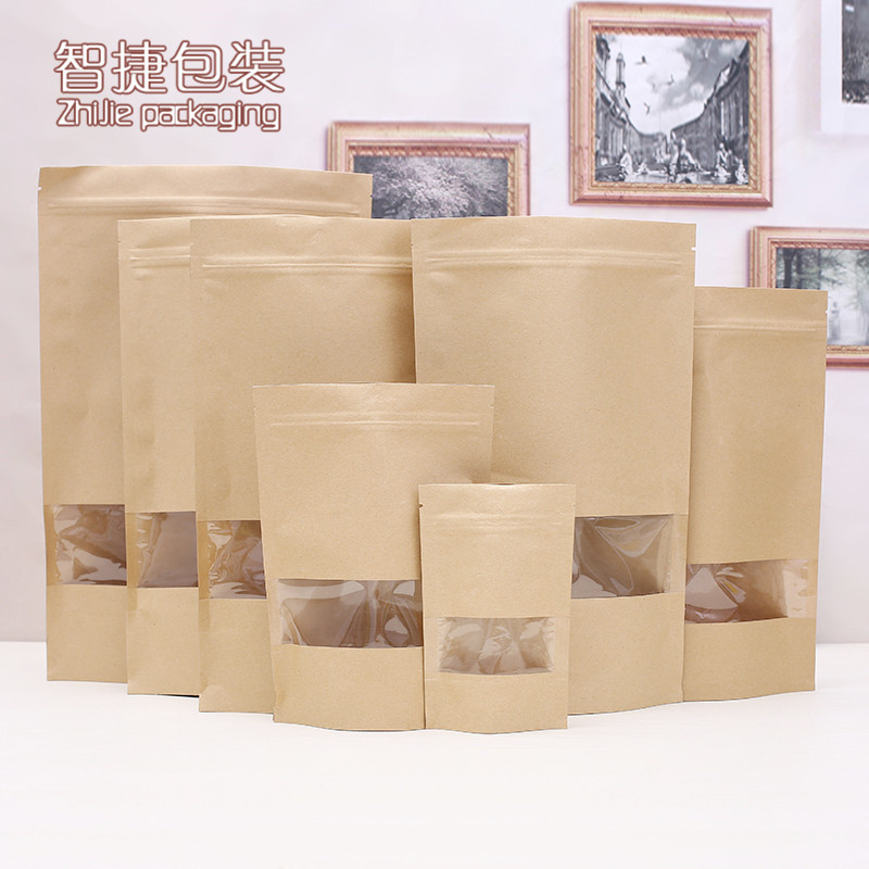 新款茶叶袋干果包装袋 牛皮纸开窗包装袋 食品糖果密封袋批发
