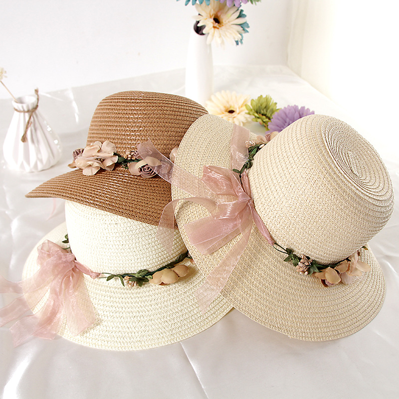 Hat Korea simple and beautiful garland garden wind sun basin hat straw hat foldable fisherman hat woman flower grass thumbnail