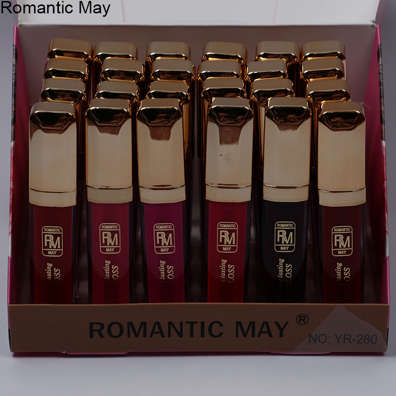 Romantic May跨境热卖 滋润保湿持久方形水靓光彩12色哑光唇彩