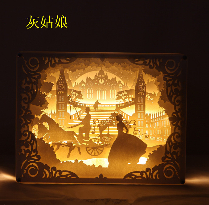 Creative paper-cut lamp, light shadow, paper carving lamp, decorative lamp, 3D acrylic lamp, creative animation overlay painting