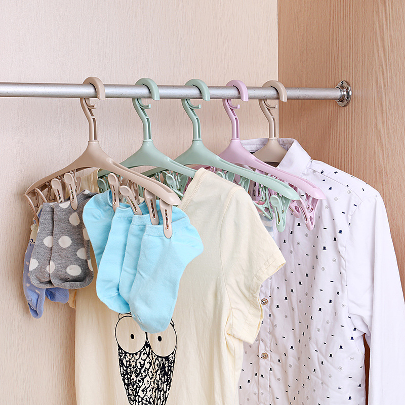 Hot-Selling 8 Clip Windproof Buckle Multi-Functional Hanger Plastic Clothes Drying Rack Socks Underwear Drying Rack Specification drawing