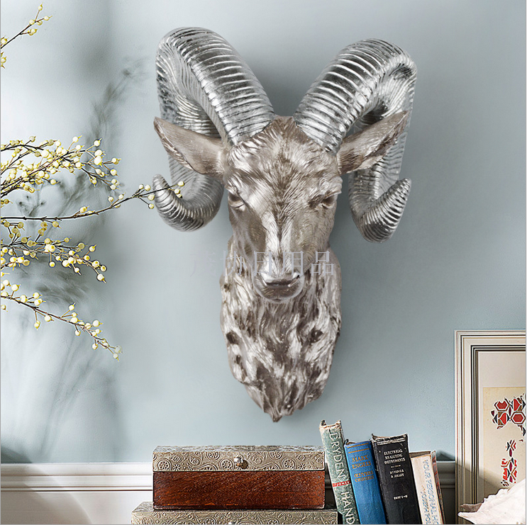 欧式创意立体动物头鹿头壁挂客厅壁饰树脂工艺品细节图