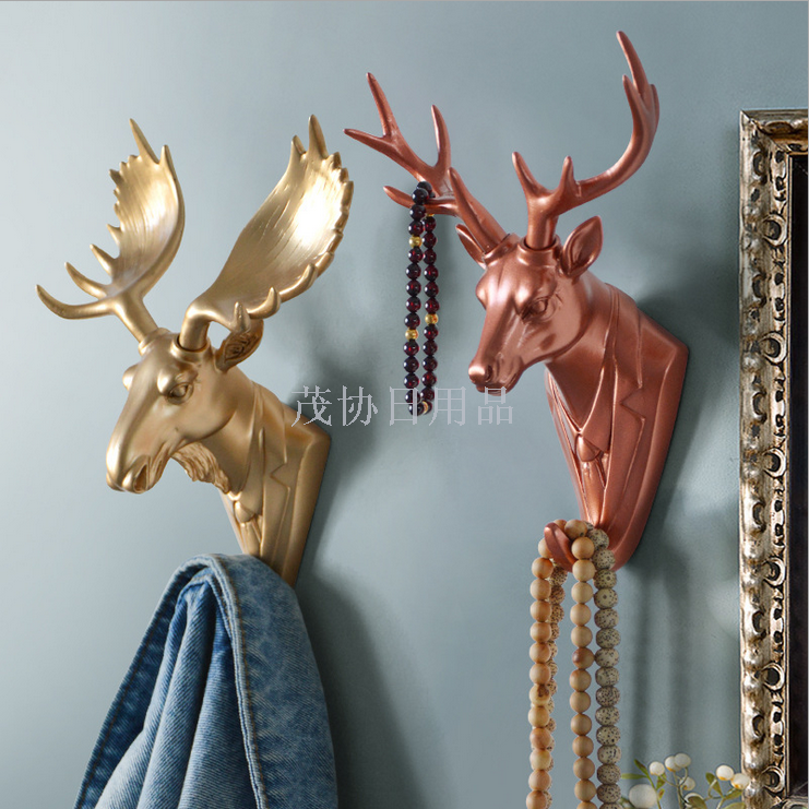 Creative animal head decorative hooks, resin handicrafts, personalized deer head wall-hung coat hooks, door back coat and hat hooks
