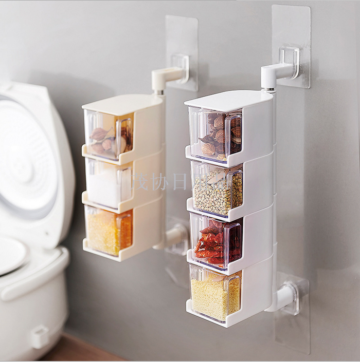 Kitchen creative paste type wall hanging can be rotated seasoning box drawer type seasoning jar