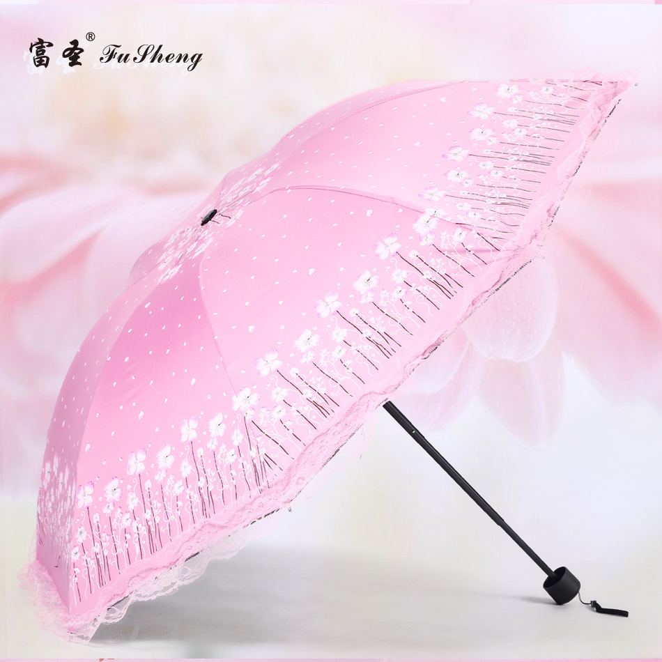 蕾丝花边时尚创意黑胶伞 女士便捷防晒三折叠晴雨伞