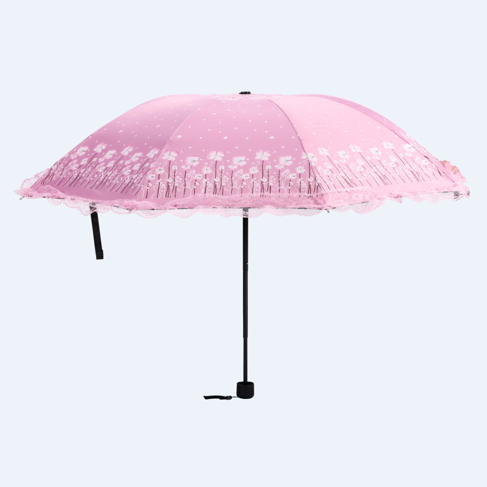 蕾丝花边时尚创意黑胶伞 女士便捷防晒三折叠晴雨伞产品图