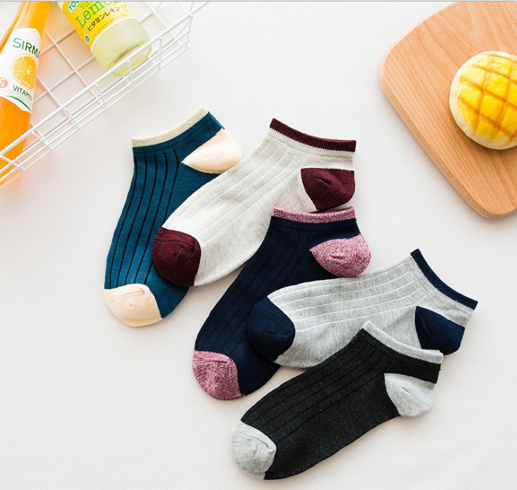 新款百搭男袜 拼色浅口男士船袜 夏季细条纹透气短袜产品图