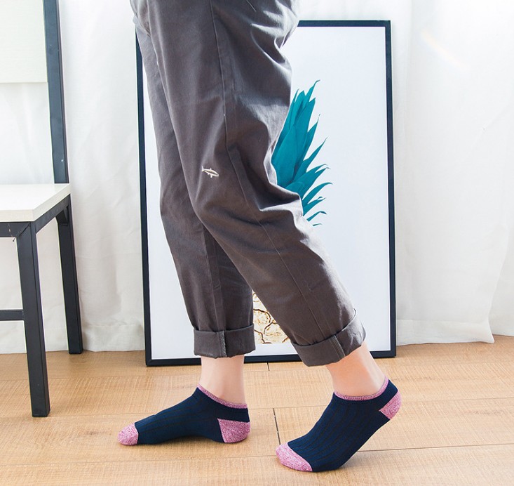 新款百搭男袜 拼色浅口男士船袜 夏季细条纹透气短袜