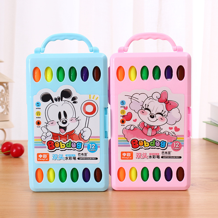 博采文具厂家热销 双头水彩笔 安全无毒 可水洗水彩笔 中彩218-12色