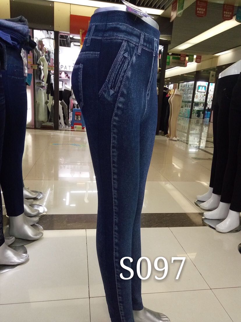 仿牛仔印花裤弹力裤无缝裤九分裤小脚裤