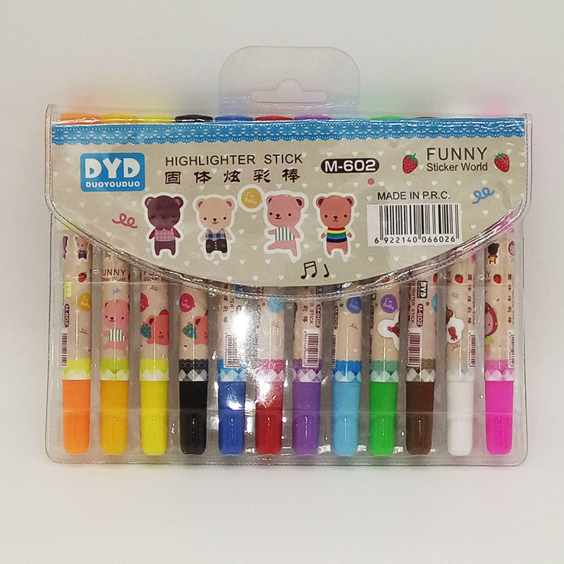 多又多M-602PVC袋固体炫彩棒 丝滑蜡笔 12色彩色涂鸦笔 DIY创意彩