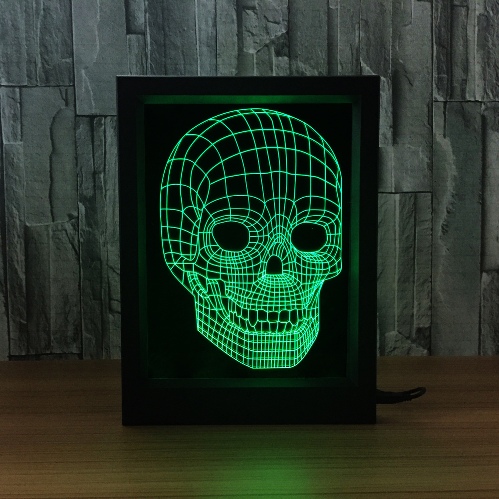 骷髅头时尚创意3D礼品台灯床头灯led小夜灯装饰氛围亚克力相框013