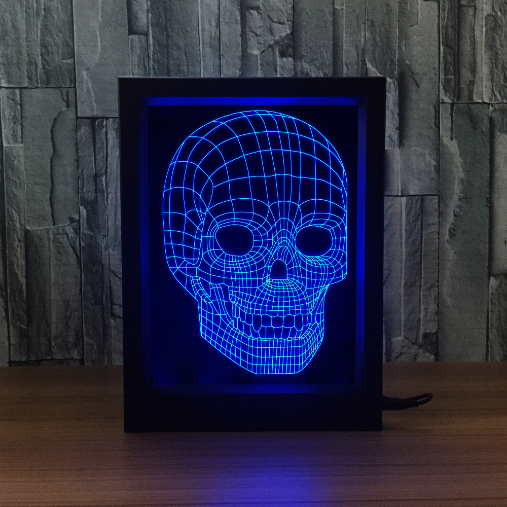 骷髅头时尚创意3D礼品台灯床头灯led小夜灯装饰氛围亚克力相框013产品图