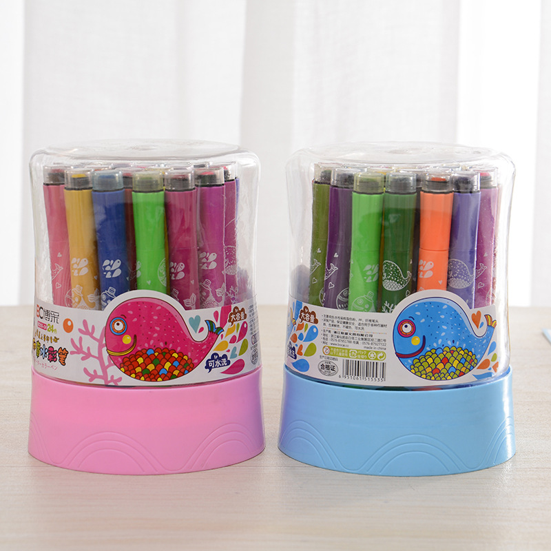 博采文具卡通水彩笔 大容量印章 可水洗无毒涂鸦 绘画笔24色 155批发