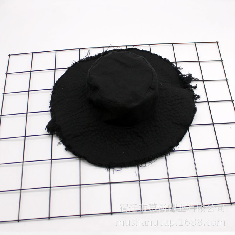 Wild Edge Cowboy Fisherman Hat Women's Summer Shade Casual Hat Frayed Edge Basin Hat Foldable Washed Cloth Hat Specification drawing