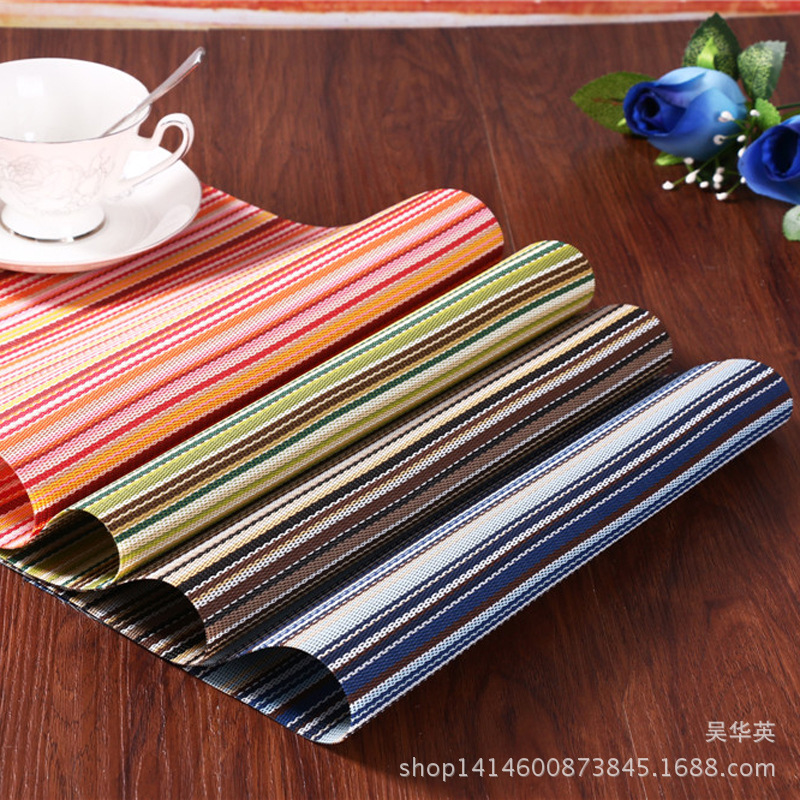 30*45厂家直销简约条纹编织PVC杯垫 特斯林编织杯垫 隔热垫 防滑