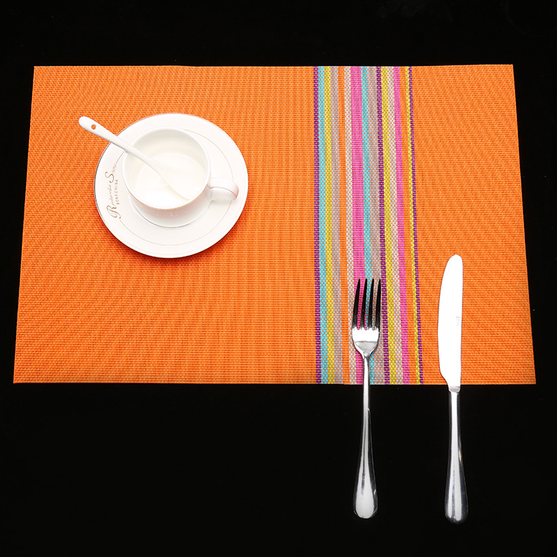 30*45PVC编织隔水隔热垫 特斯林餐垫彩虹条纹时尚可水洗防滑杯垫