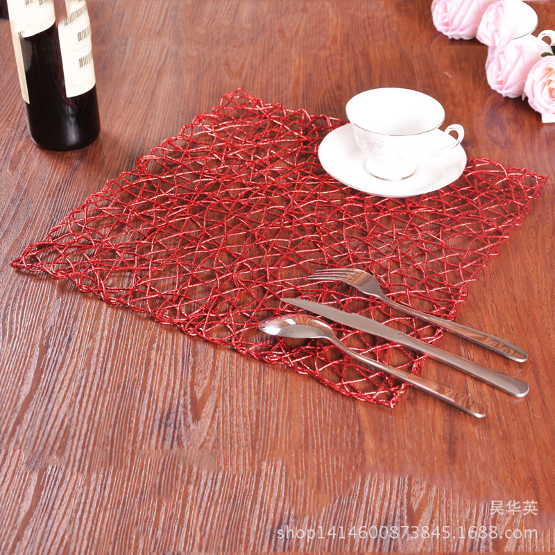 38*38新款镂空手工编织西餐桌垫欧美时尚方形隔热餐垫防滑杯垫批