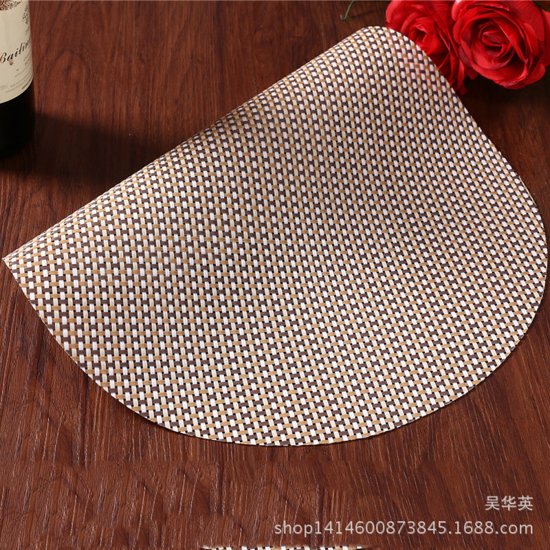 38cm时尚简约编织隔热垫 圆形编织PVC杯垫 西餐垫杯垫批发产品图