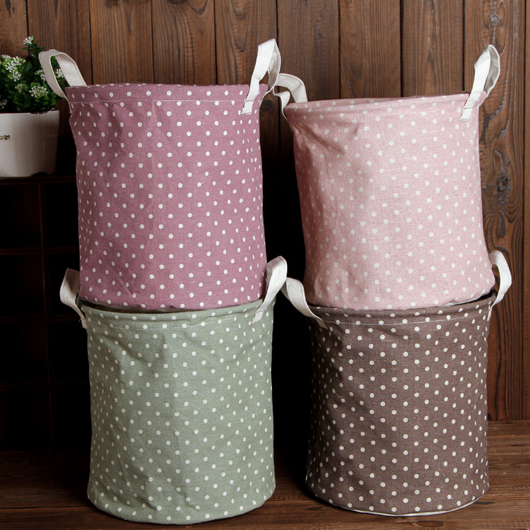 Zakka Japanese cotton and flax storage barrel rural wind dot tie rope can fold dirty clothes barrel finishing barrel thumbnail