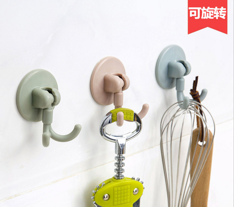 Multi-functional 180° rotating hook, nail-free and traceless adhesive hanging rack, kitchen and bathroom wall-mounted door rear rotating adhesive hook