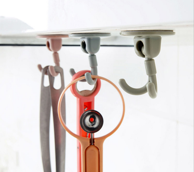Multi-functional 180° rotating hook, nail-free and traceless adhesive hanging rack, kitchen and bathroom wall-mounted door rear rotating adhesive hook details Picture