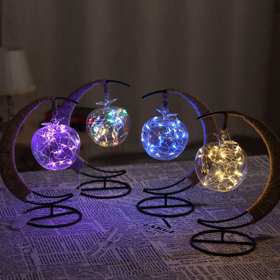 LED装饰灯手工麻绳铜线灯苹果造型灯圣诞灯铁艺USB小夜灯彩灯细节图
