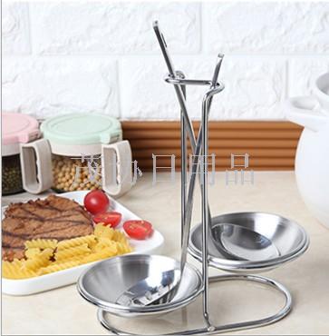 Stainless steel spoon stand hot pot soup shell soup leaky stand spoon stand cutlery set shelf double round plate stand kitchen